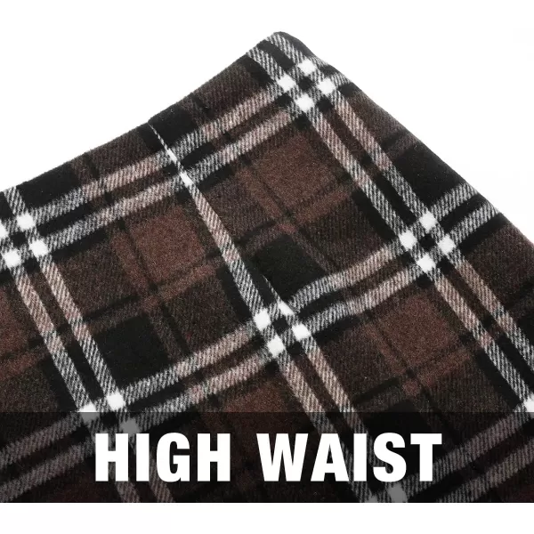 IDEALSANXUN Midi Plaid Skirts for Women 2023 Fall Winter Knee Length Pencil Wool Skirt with SlitCoffee