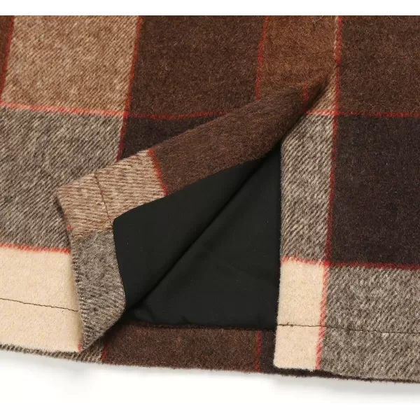 IDEALSANXUN Midi Plaid Skirts for Women 2023 Fall Winter Knee Length Pencil Wool Skirt with SlitDark Brown