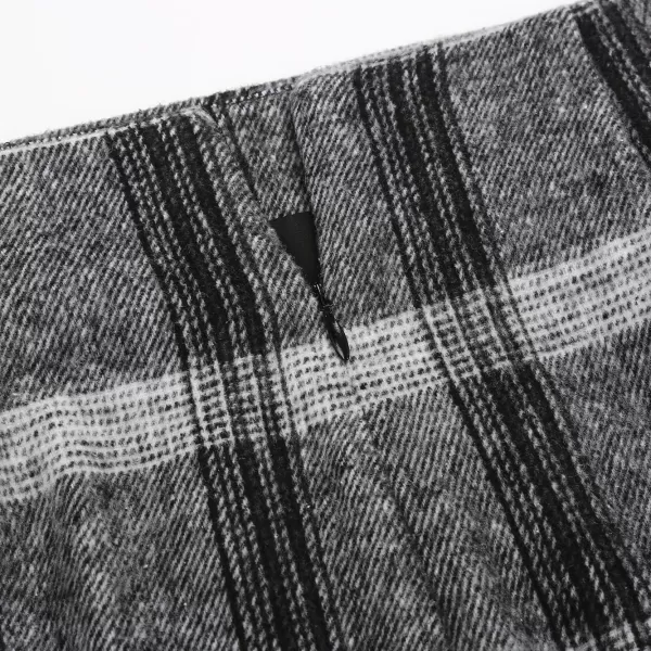 IDEALSANXUN Midi Plaid Skirts for Women 2023 Fall Winter Knee Length Pencil Wool Skirt with SlitGrey