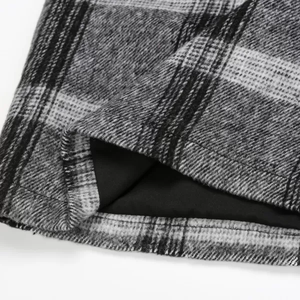 IDEALSANXUN Midi Plaid Skirts for Women 2023 Fall Winter Knee Length Pencil Wool Skirt with SlitGrey