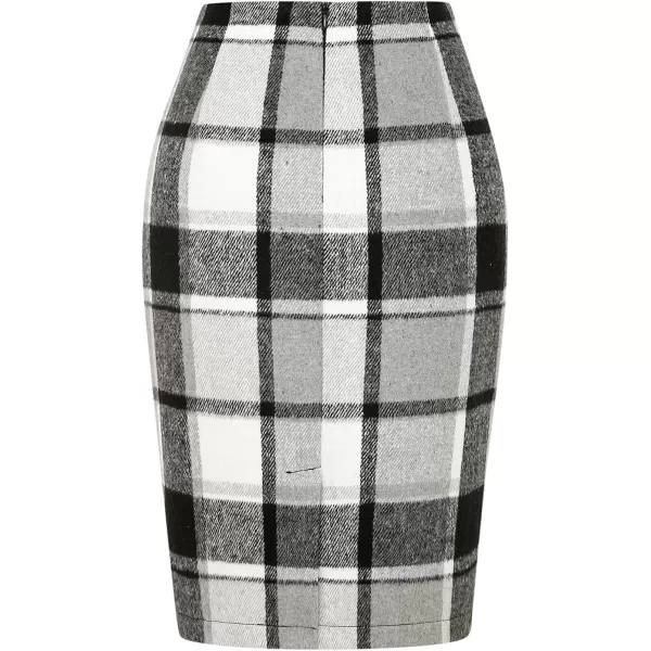 IDEALSANXUN Midi Plaid Skirts for Women 2023 Fall Winter Knee Length Pencil Wool Skirt with SlitGrey New