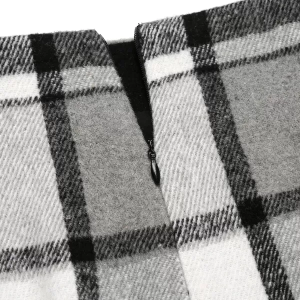 IDEALSANXUN Midi Plaid Skirts for Women 2023 Fall Winter Knee Length Pencil Wool Skirt with SlitGrey New