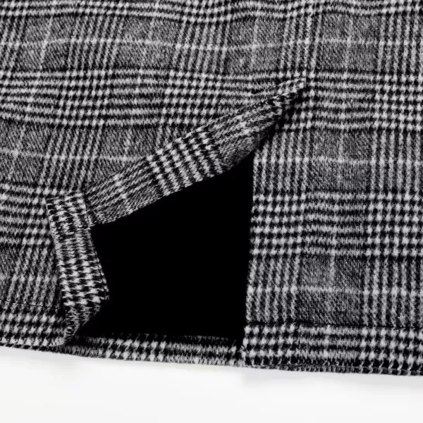 IDEALSANXUN Midi Plaid Skirts for Women 2023 Fall Winter Knee Length Pencil Wool Skirt with SlitGrid Black