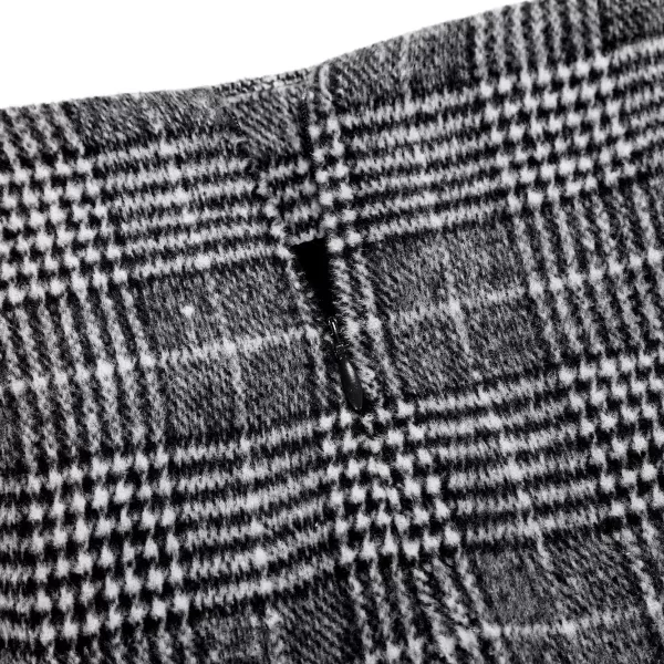 IDEALSANXUN Midi Plaid Skirts for Women 2023 Fall Winter Knee Length Pencil Wool Skirt with SlitGrid Black