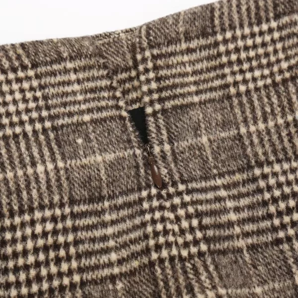 IDEALSANXUN Midi Plaid Skirts for Women 2023 Fall Winter Knee Length Pencil Wool Skirt with SlitGrid Coffee