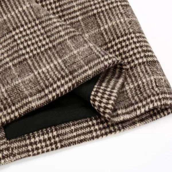 IDEALSANXUN Midi Plaid Skirts for Women 2023 Fall Winter Knee Length Pencil Wool Skirt with SlitGrid Coffee