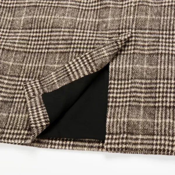 IDEALSANXUN Midi Plaid Skirts for Women 2023 Fall Winter Knee Length Pencil Wool Skirt with SlitGrid Coffee