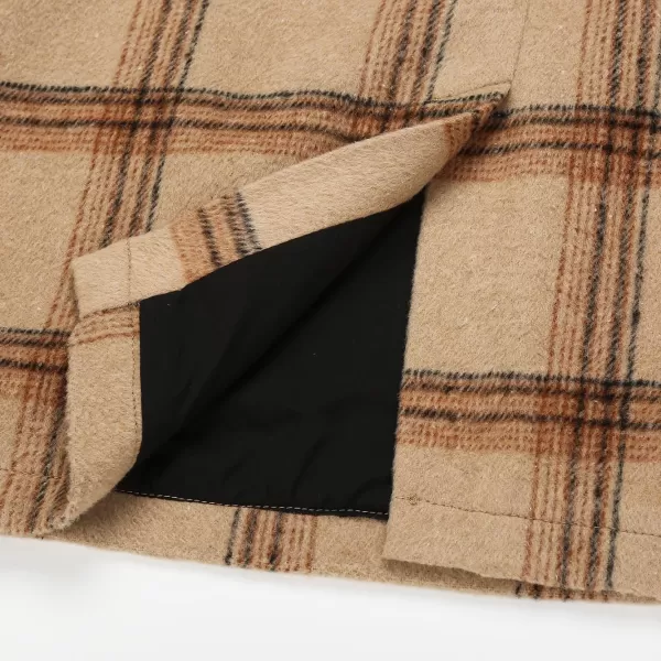 IDEALSANXUN Midi Plaid Skirts for Women 2023 Fall Winter Knee Length Pencil Wool Skirt with SlitKhaki