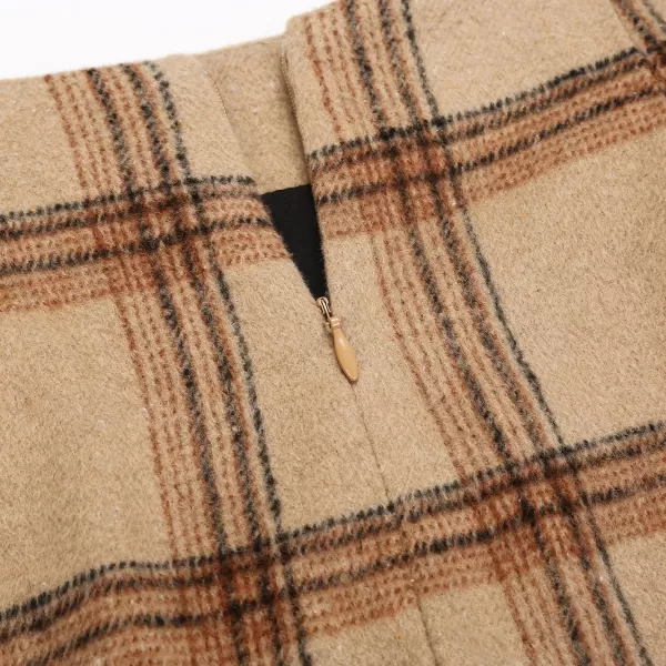 IDEALSANXUN Midi Plaid Skirts for Women 2023 Fall Winter Knee Length Pencil Wool Skirt with SlitKhaki