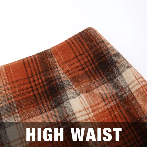 IDEALSANXUN Midi Plaid Skirts for Women 2023 Fall Winter Knee Length Pencil Wool Skirt with SlitOrange