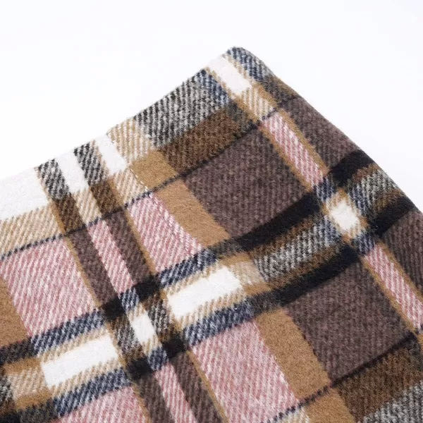 IDEALSANXUN Midi Plaid Skirts for Women 2023 Fall Winter Knee Length Pencil Wool Skirt with SlitPink
