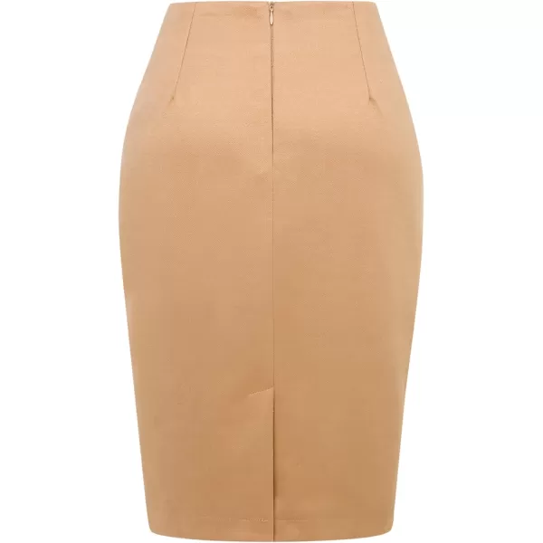 IDEALSANXUN Midi Plaid Skirts for Women 2023 Fall Winter Knee Length Pencil Wool Skirt with SlitPure Khaki