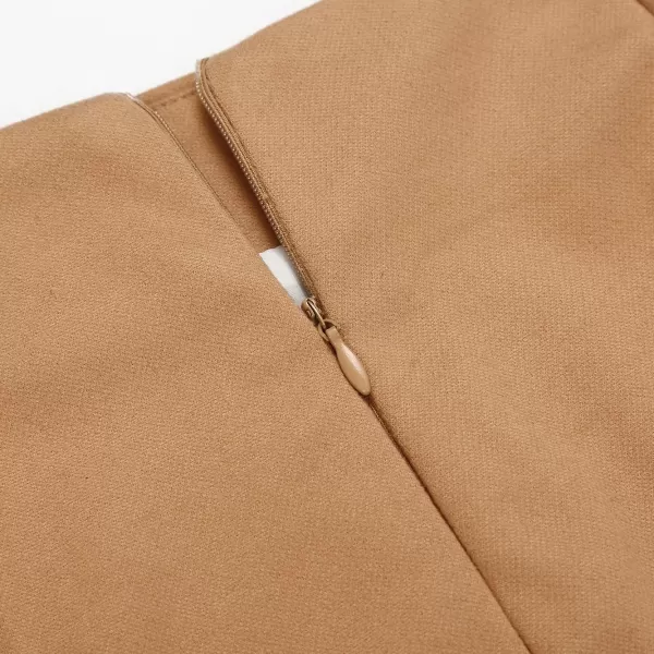 IDEALSANXUN Midi Plaid Skirts for Women 2023 Fall Winter Knee Length Pencil Wool Skirt with SlitPure Khaki