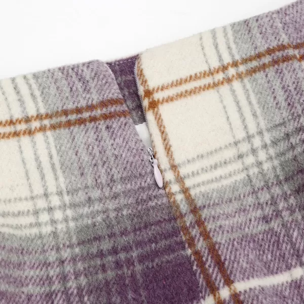 IDEALSANXUN Midi Plaid Skirts for Women 2023 Fall Winter Knee Length Pencil Wool Skirt with SlitPurple