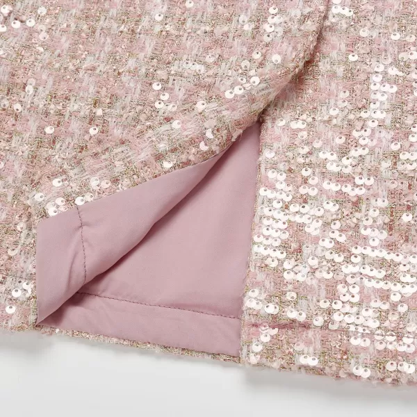 IDEALSANXUN Midi Plaid Skirts for Women 2023 Fall Winter Knee Length Pencil Wool Skirt with SlitSequin Pink
