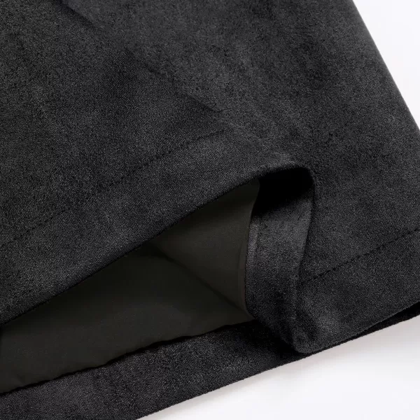 IDEALSANXUN Midi Plaid Skirts for Women 2023 Fall Winter Knee Length Pencil Wool Skirt with SlitSuede Black