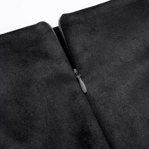 IDEALSANXUN Midi Plaid Skirts for Women 2023 Fall Winter Knee Length Pencil Wool Skirt with SlitSuede Black