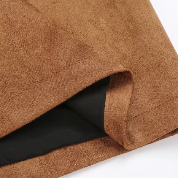 IDEALSANXUN Midi Plaid Skirts for Women 2023 Fall Winter Knee Length Pencil Wool Skirt with SlitSuede Brown