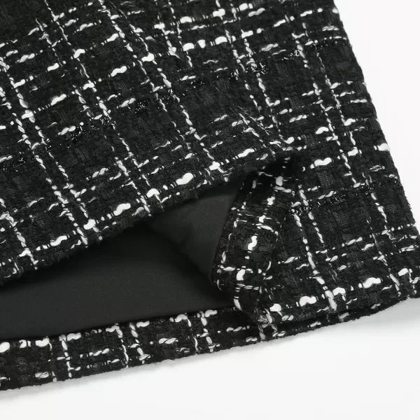 IDEALSANXUN Midi Plaid Skirts for Women 2023 Fall Winter Knee Length Pencil Wool Skirt with SlitTweed Black