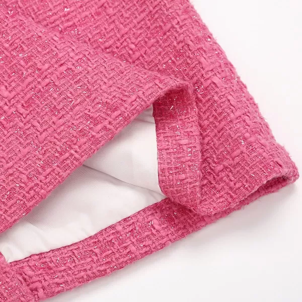 IDEALSANXUN Midi Plaid Skirts for Women 2023 Fall Winter Knee Length Pencil Wool Skirt with SlitTweed Pink