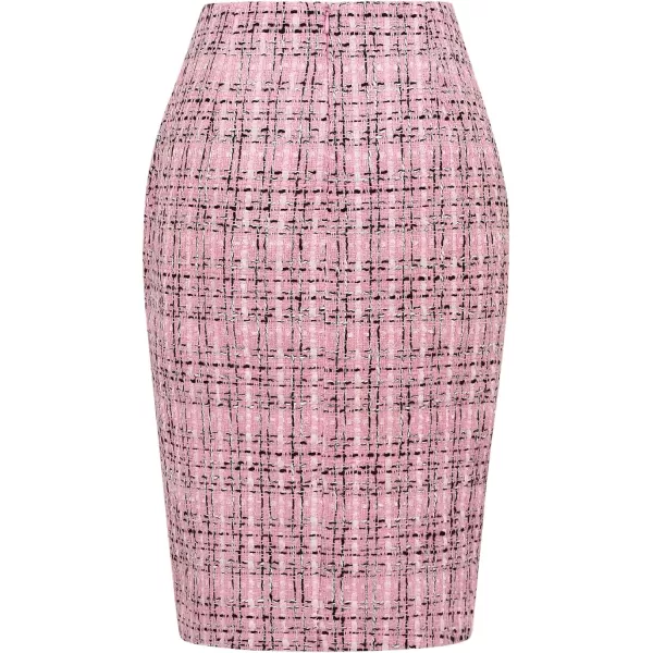 IDEALSANXUN Midi Plaid Skirts for Women 2023 Fall Winter Knee Length Pencil Wool Skirt with SlitTweed Pink New