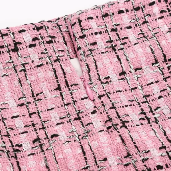 IDEALSANXUN Midi Plaid Skirts for Women 2023 Fall Winter Knee Length Pencil Wool Skirt with SlitTweed Pink New