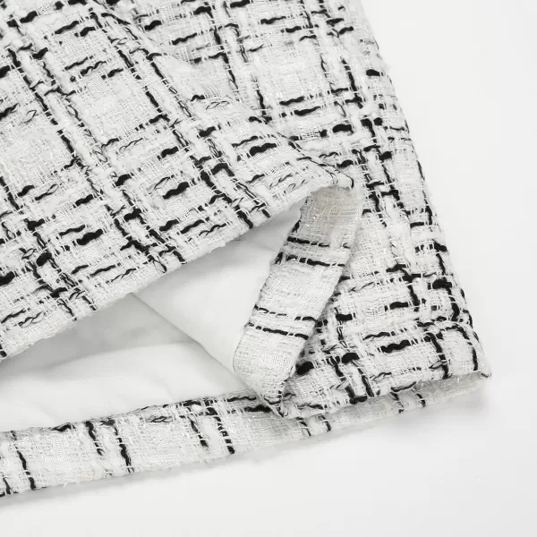 IDEALSANXUN Midi Plaid Skirts for Women 2023 Fall Winter Knee Length Pencil Wool Skirt with SlitTweed White
