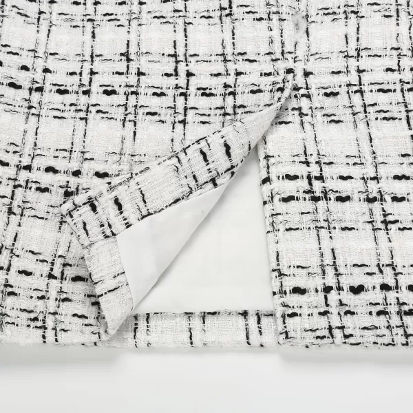 IDEALSANXUN Midi Plaid Skirts for Women 2023 Fall Winter Knee Length Pencil Wool Skirt with SlitTweed White