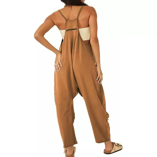 IDEALSANXUN Sleeveless Jumpsuits for Women Casual Cotton Overalls Rompers 2023Brown 01