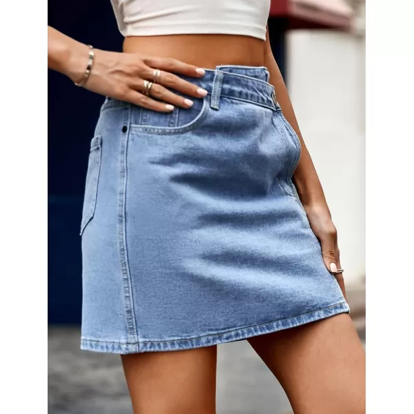 IDEALSANXUN Womens Bodycon Denim Mini Skirt 2023 Fall Winter High Waisted Wrap Short Jean SkirtBlue