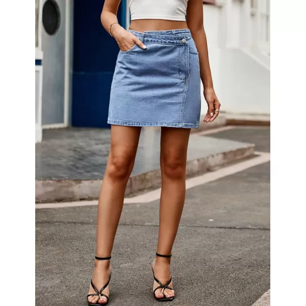 IDEALSANXUN Womens Bodycon Denim Mini Skirt 2023 Fall Winter High Waisted Wrap Short Jean SkirtBlue