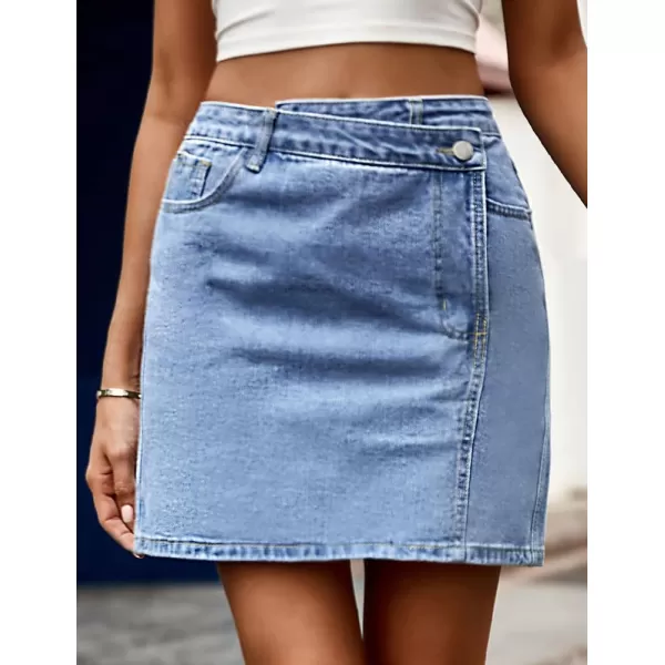 IDEALSANXUN Womens Bodycon Denim Mini Skirt 2023 Fall Winter High Waisted Wrap Short Jean SkirtBlue