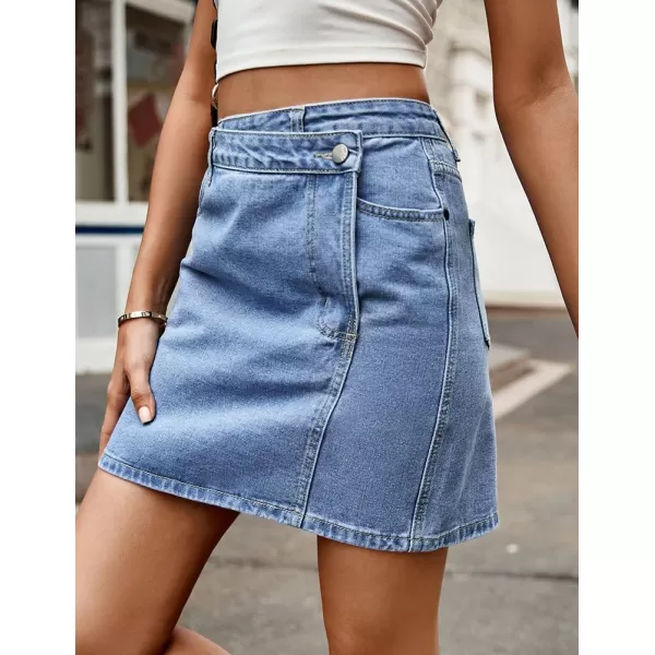 IDEALSANXUN Womens Bodycon Denim Mini Skirt 2023 Fall Winter High Waisted Wrap Short Jean SkirtBlue