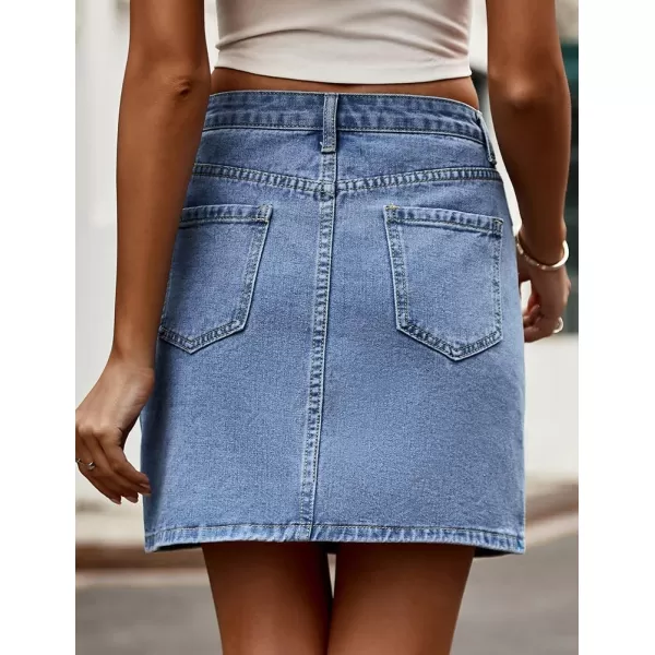 IDEALSANXUN Womens Bodycon Denim Mini Skirt 2023 Fall Winter High Waisted Wrap Short Jean SkirtBlue