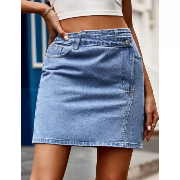 IDEALSANXUN Womens Bodycon Denim Mini Skirt 2023 Fall Winter High Waisted Wrap Short Jean SkirtBlue