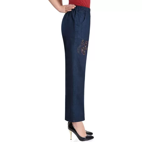 IDEALSANXUN Womens Elastic Waist Embroidery Pull On JeansI2 Ombre Flowers