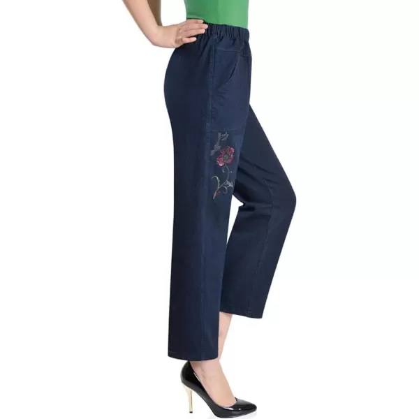 IDEALSANXUN Womens Elastic Waist Embroidery Pull On JeansI2 Red Flowers