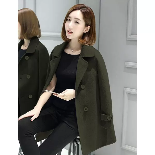 IDEALSANXUN Womens Fall Winter Wool Coats Double Breasted Midi Peacoat Trench CoatsArmy