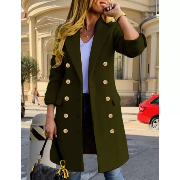 IDEALSANXUN Womens Fall Winter Wool Coats Double Breasted Midi Peacoat Trench CoatsArmy