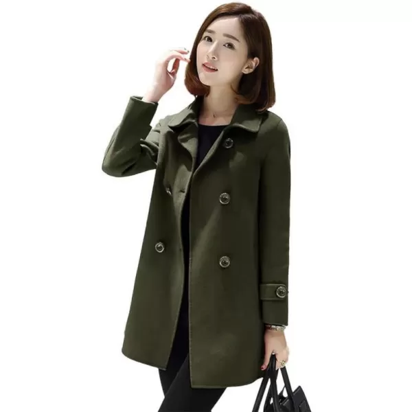 IDEALSANXUN Womens Fall Winter Wool Coats Double Breasted Midi Peacoat Trench CoatsArmy