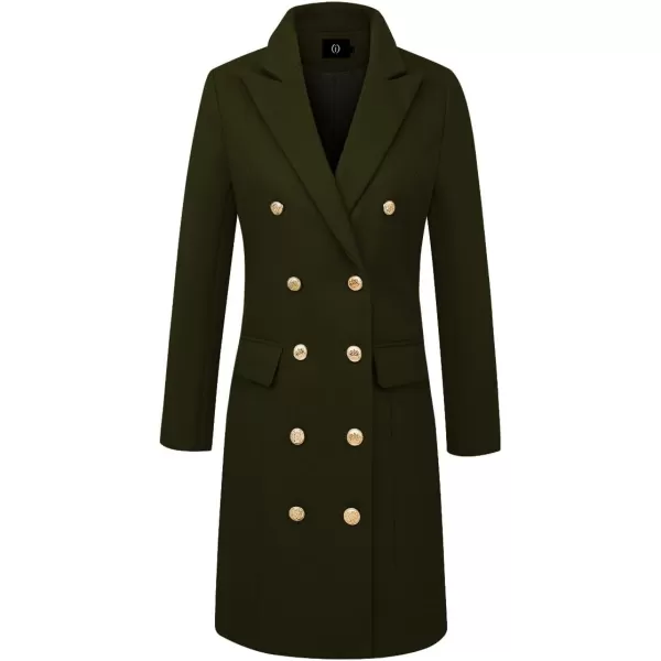 IDEALSANXUN Womens Fall Winter Wool Coats Double Breasted Midi Peacoat Trench CoatsArmy