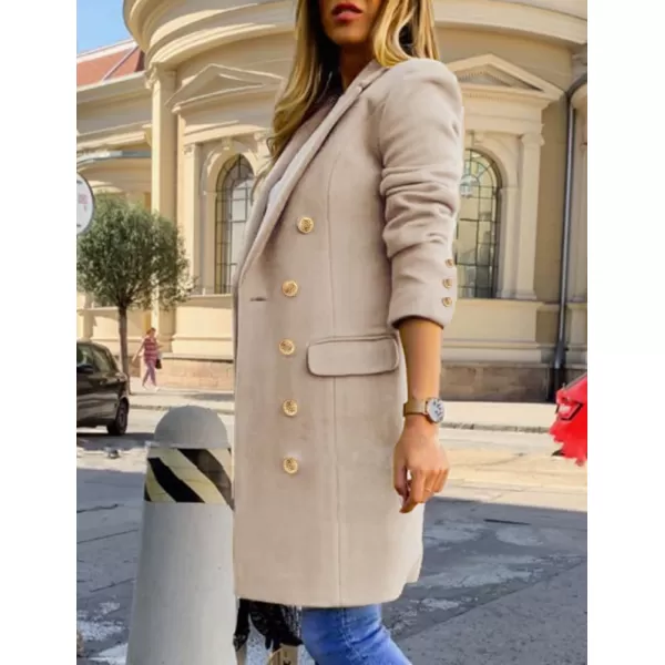 IDEALSANXUN Womens Fall Winter Wool Coats Double Breasted Midi Peacoat Trench CoatsBeige