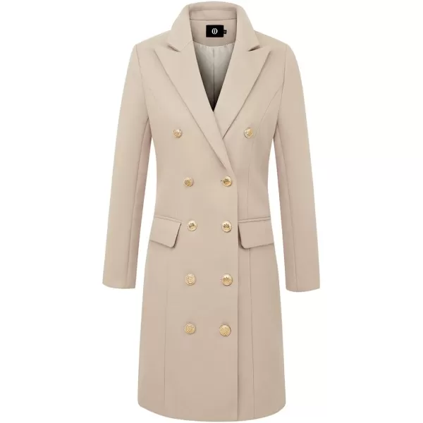 IDEALSANXUN Womens Fall Winter Wool Coats Double Breasted Midi Peacoat Trench CoatsBeige