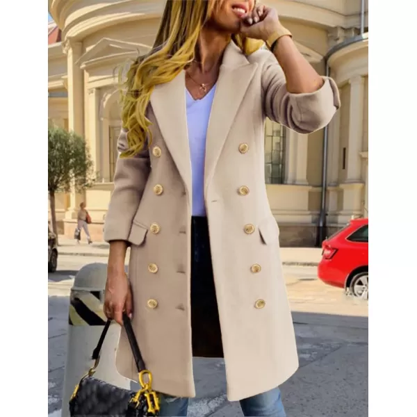 IDEALSANXUN Womens Fall Winter Wool Coats Double Breasted Midi Peacoat Trench CoatsBeige