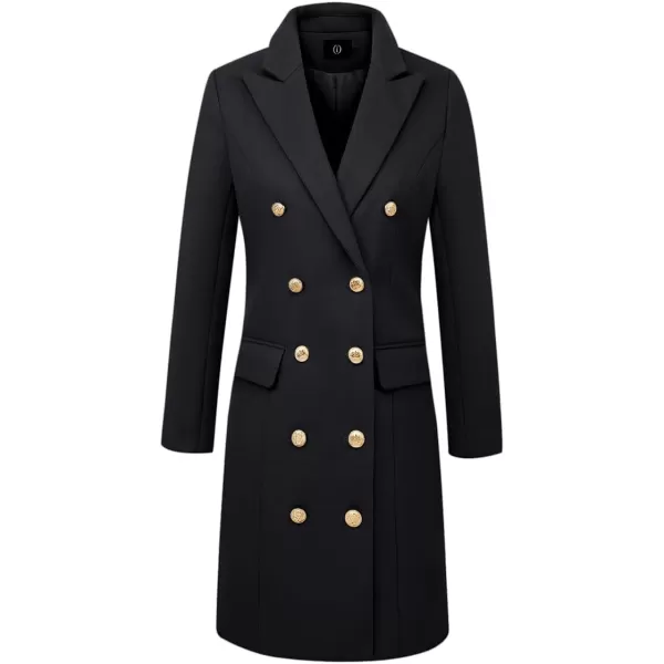 IDEALSANXUN Womens Fall Winter Wool Coats Double Breasted Midi Peacoat Trench CoatsBlack 01