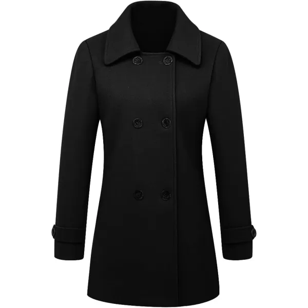 IDEALSANXUN Womens Fall Winter Wool Coats Double Breasted Midi Peacoat Trench CoatsBlack