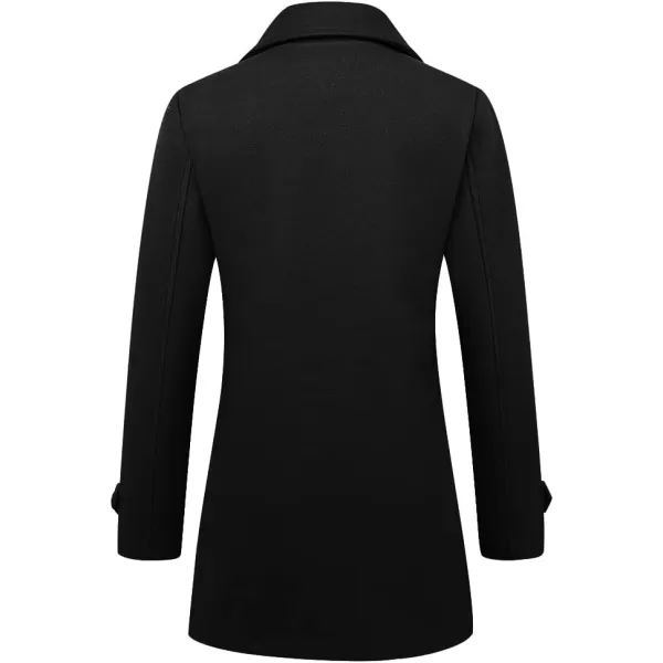 IDEALSANXUN Womens Fall Winter Wool Coats Double Breasted Midi Peacoat Trench CoatsBlack