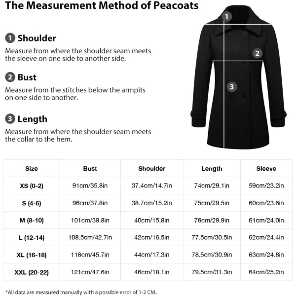IDEALSANXUN Womens Fall Winter Wool Coats Double Breasted Midi Peacoat Trench CoatsBlack