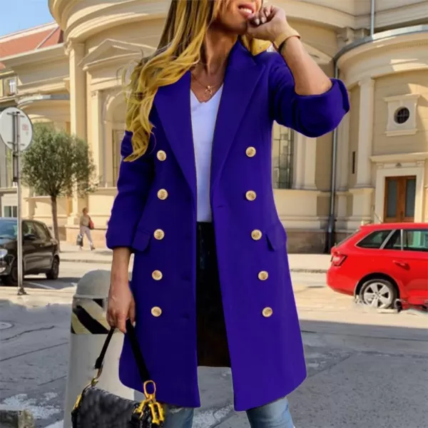 IDEALSANXUN Womens Fall Winter Wool Coats Double Breasted Midi Peacoat Trench CoatsBlue