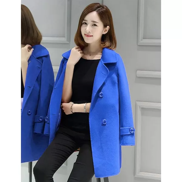 IDEALSANXUN Womens Fall Winter Wool Coats Double Breasted Midi Peacoat Trench CoatsBlue